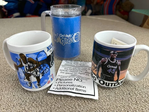 Orlando Magic Coffee Cup Lot Signed Nick Anderson Bo Outlaw Basketball Mug VTG Cover