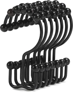 Shower Curtain Hooks, Shower Curtain Rings, Stainless Steel Black Shower Curtain - Picture 1 of 12