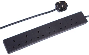5M 6 velocidades 6 vías Reino Unido enchufe de arrastre CA CABLE DE EXTENSIÓN DE ALIMENTACIÓN CABLE NEGRO 13A - Imagen 1 de 8