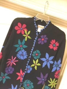 NWT size L COLDWATER CREEK Red Blue Floral Embroidery Cardigan - Picture 1 of 8