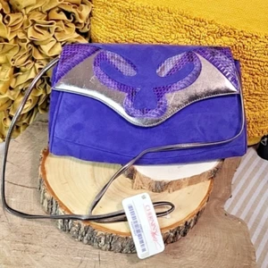 Vintage Jasmin Snakeskin Purse Purple Shiny Glam 80s Magnetic 11.5x7.5 Royal - Picture 1 of 11