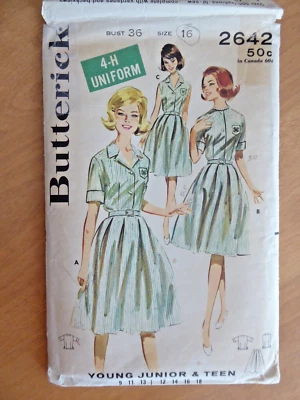 Butterick 2642 Vintage 1960's 4-H Uniform Junior Misses Blouse & Skirt Size 16 - Image 1 of 4