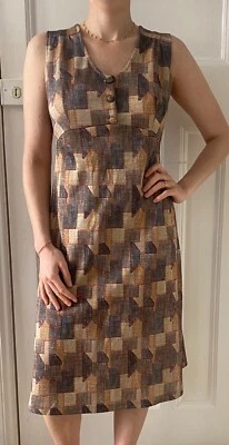 Estampado geométrico/abstracto vintage años 70. Camisa/vestido aline sin mangas. UK10-12 Foto 1 de 4