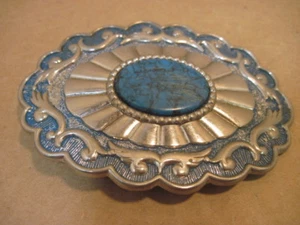 OLD LIGHT BLUE AND BLACK STONE BELT BUCKLE CLOTHING - Picture 1 of 2