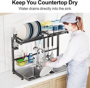Kitchen Counter Organizer Metal Drainer Over The Sink Dish Drying Rack Utensils - Picture 1 of 9