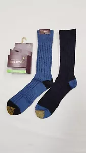 2er-Pack goldene Zehenpartie Lodge Collection blau & schwarz umweltfreundliche Crew-Socken Größe 6-12,5 - Bild 1 von 12