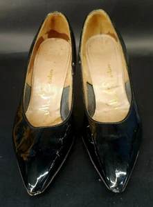 Mr. Easton Black Patent Leather Spike Heels Size 6 1960s mABR - Picture 1 of 8