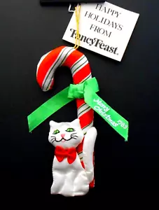 Vintage 1989 Fancy Feast Christmas Ornament Kitty Cat on Candy Cane Russ Berrie - Picture 1 of 5
