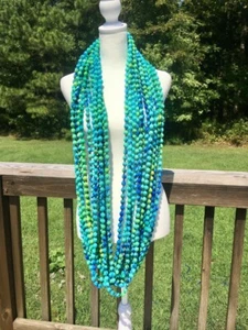 Mixed Blue Long Silk Beaded Necklace, Handmade and Adjustable Chain for Women - Picture 1 of 5