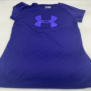 Under Armour Youth Girls Large YLG HeatGear Tshirt Shirt Short Sleeve Purple - Picture 1 of 5