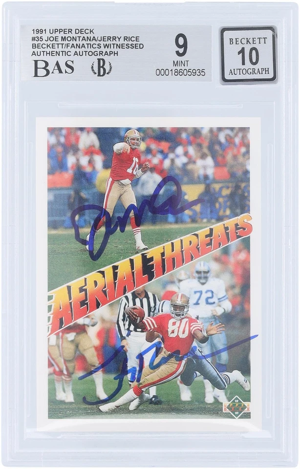 Joe Montana & Jerry Rice 49ers Autographed 1991 Upper Deck #35 BAS 9/10 Card - Image 1 of 2