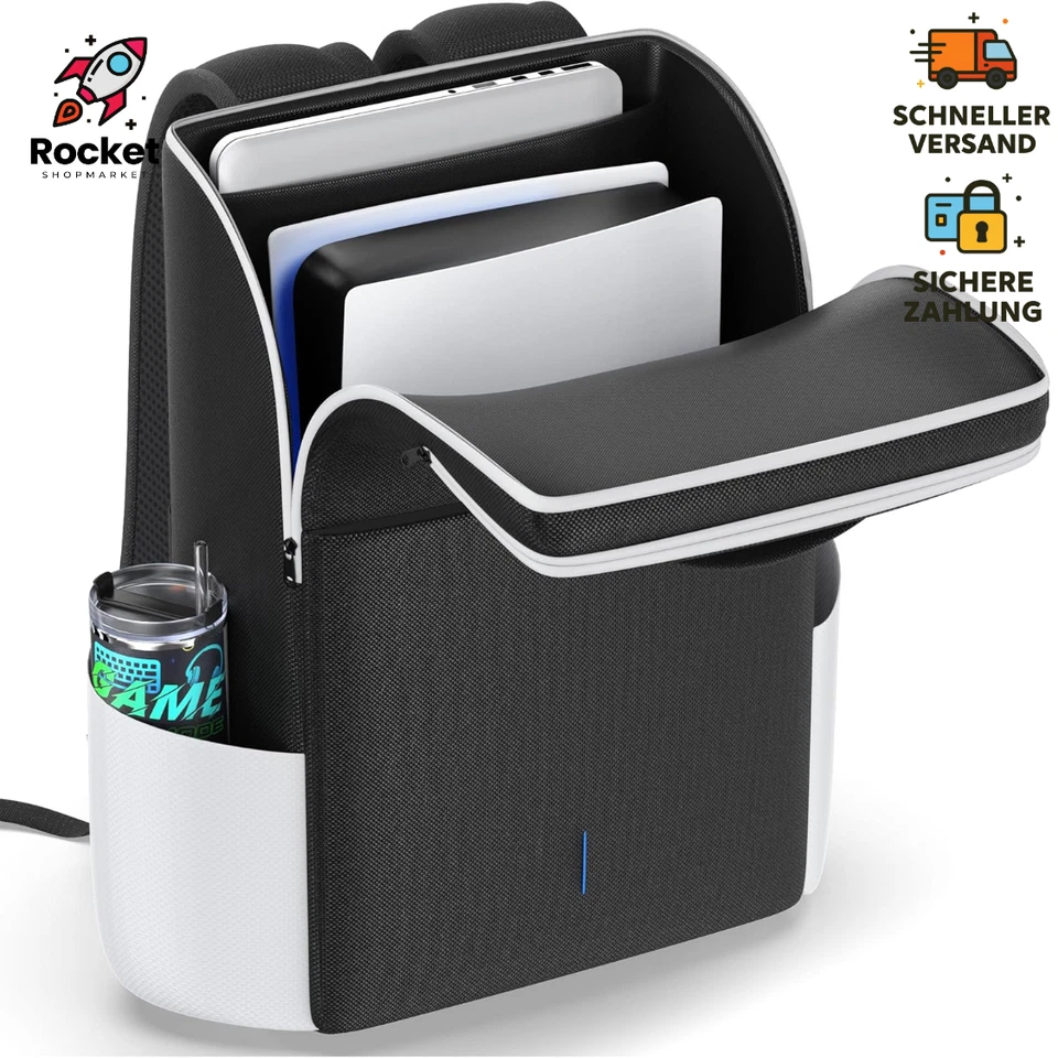 RYSKER Rucksack für PS5 / Slim / Pro-Konsole, voller Schutz PS5 Tasche, große