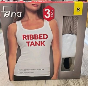 Felina Ladies' 3-Pack Ribbed Tank Tops Ultra Soft Cotton, Wht, Blk, Beige, Small - Picture 1 of 2