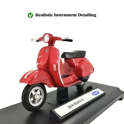 Miniature Vespa Scooter 1:18 Scale | Red Metal Diecast Italian Motorcycle Model - Image 1 of 4