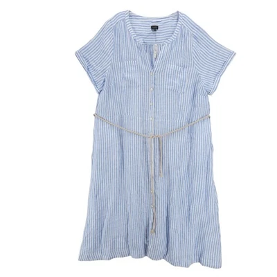 NUEVO CON ETIQUETAS TALBOTS 100% Lino Camisa Vestido Midi Azul Blanco Rayas Cuerda Cinturón 20W Foto 1 de 4