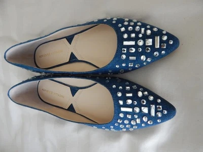 Zapatos para mujer Adrienne Vittadini denim azules planos con diamantes de imitación - talla 8 1/2 M Foto 1 de 4