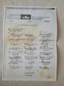 Aston Villa FC Signed Squad Sheet, A Genuine Copy of Autographs signed in-person - Picture 1 of 1