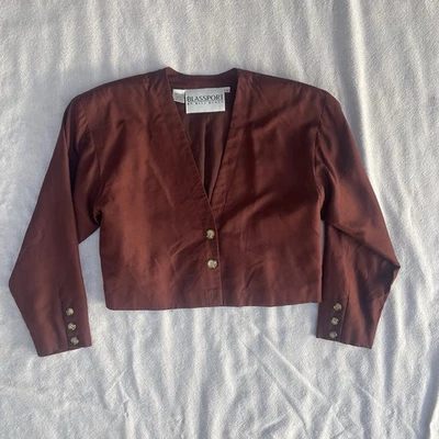 80s Womens Bill Blass Sport Silk Cropped Blazer Size 6 Red Brown Rust Lined - Image 1 of 4