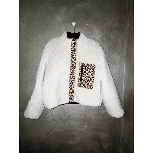 OFF WHITE Giacca Rails Dean Preppy Mob Mofe sportiva comoda fuzzy avorio stampa foglia
