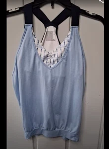 Lucky in Love Tennis Pickleball Tank Tie Dye Blue White Sz L - Picture 1 of 3