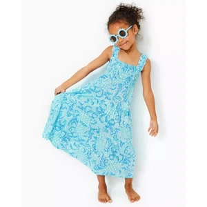 Lilly Pulitzer Girl's L 8-10 Blue Mini Hadly Maxi Dress Smocked Ruffle OS35-16 - Picture 1 of 8