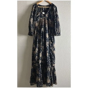 New Free People Golden Hour Black & Tan Combo Maxi Dress Size Medium - Picture 1 of 18