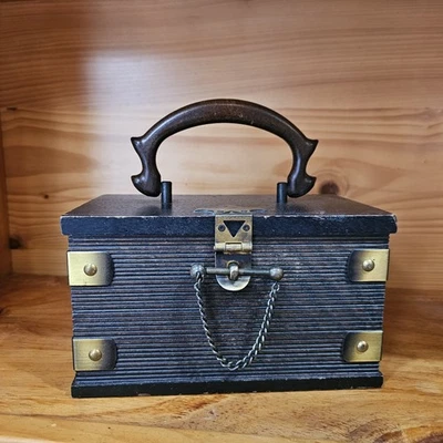 8" Long Vintage Wood Brass Box Purse Japan Used - Image 1 of 4