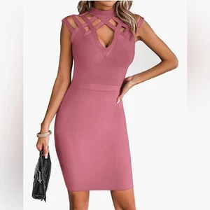 NEU Mauve hochgeschlossen ausgeschnitten Bandage Mini formell Hochzeit Gast Kleid XL - Bild 1 von 8