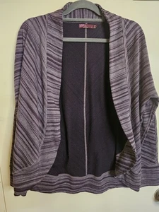 Prana Size L Cardigan Sweater Open Front Long Sleeved Purple Striped Top Womens - Picture 1 of 6
