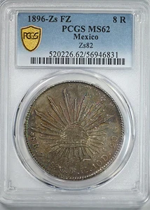 1896-Zs FZ Mexico 8R Reales PCGS MS62 ZS82 - TONATO! - Foto 1 di 6