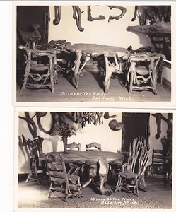 Postcard RPPC set of 2 BALDWIN MI Shrine of the Pines handcrafted wood furniture - Picture 1 of 2