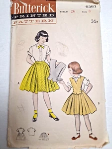 Skirt Blouse Poncho Vest Weskit Girls 8 Butterick 6387 Sewing Pattern Pleated - Picture 1 of 8