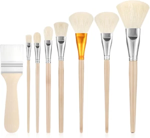 8PCS Acrylic Paint Brush Set Pottery Glaze Brushes Goat Hair Blending Mop New - Picture 1 of 12