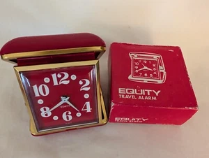 Alarma de viaje Equity 1985 vintage roja plegable funciona caja original - Imagen 1 de 12