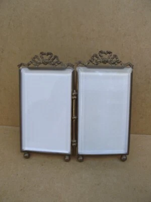 ancien cadre en bronze laiton porte photos double XIX Napoleon III guirlande - Photo 1/4