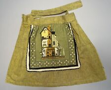 Vintage Linen Half Apron Large Pockets Luther Travis Early America House Print 