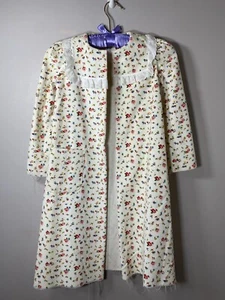 Vintage Open Robe Girls 7-8 Cream Corduroy Floral Eyelet Lace Pajamas UNFINISHED - Picture 1 of 13