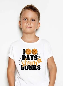 100 Giorni di Slam Dunks, Maglia Basket 100 Giorni, 100° Giorno di Scuola Ragazzi Shirt - Foto 1 di 4
