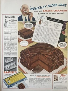 1941 anuncio impreso vintage de chocolate Baker's Pastel de fudge Wellesley. - Imagen 1 de 1