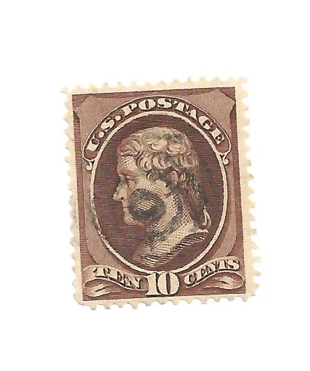 US Scott # 209b, 10 cent black brown, Jefferson, 1882, VF-XF, scv $450 - Image 1 of 2