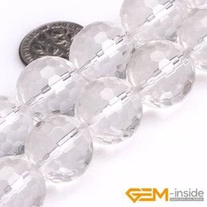 Natural White Rock Clear Crystal Quartz Faceted Round Beads For Jewelry Making - Picture 1 of 50