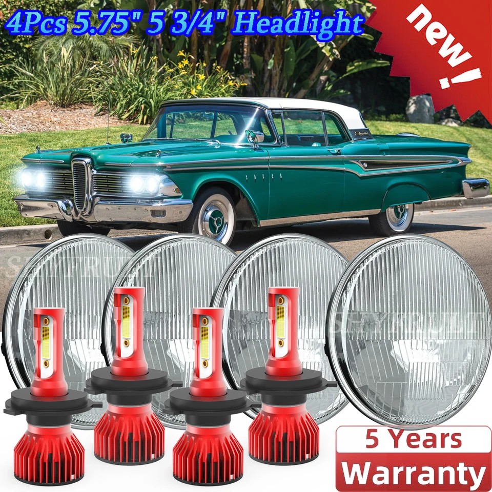 For Edsel Corsair 1958 1959 4PCS 5-3/4 5.75" LED Headlights High Low Beam DOT - Изображение 1 из 4
