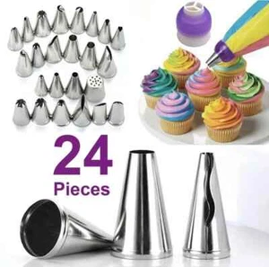 24 PIECES ICING PIPING NOZZLE TOOL SET BOX – CAKE CUPCAKE SUGARCRAFT DECORATING - Picture 1 of 3