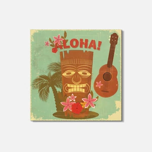 Vintage Hawaiian Postcard Aloha 4'' X 4'' Square Wooden Coaster - Picture 1 of 3