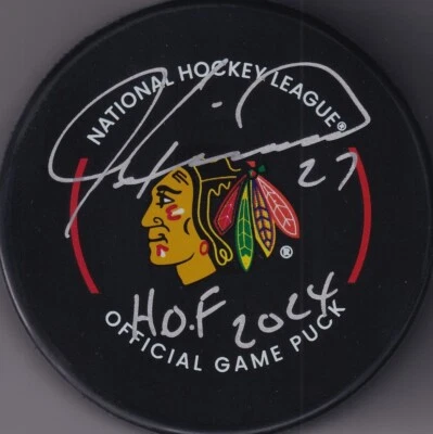 BECKETT JEREMY ROENICK "HOF 2024" SIGNED CHICAGO BLACKHAWKS REAL GAME PUCK 05409 - Image 1 of 3