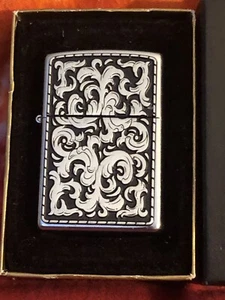 Vintage 2003 Zippo Marlboro Black Silver Storming Scroll Pewter NEW/MINT/Unfired - Picture 1 of 9