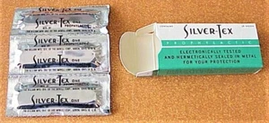 A NOS, VINTAGE, SILVER-TEX BRAND CONDOMS / RUBBERS BOX OF 3 RUBBERS - Picture 1 of 4
