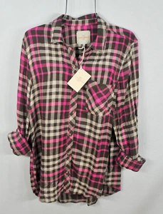 Casa Cabana Women's Shirt L Pink Plaid Long Sleeve Button Down Blouse Top NWT - Picture 1 of 10