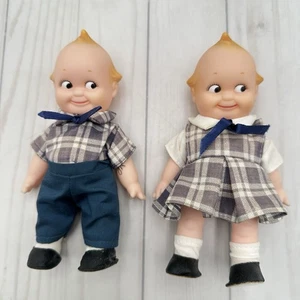Vintage 1991 Jesco Kewpie Doll Pair 6" Vinyl Boy Girl Plaid Outfit Set of 2 - Picture 1 of 15