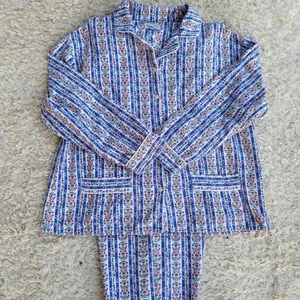 Lanz Of Salzburg Rot Weiß & Blau Blumen 2 Teilig Flanell Pyjama Set Kuschelig Damen M - Bild 1 von 9